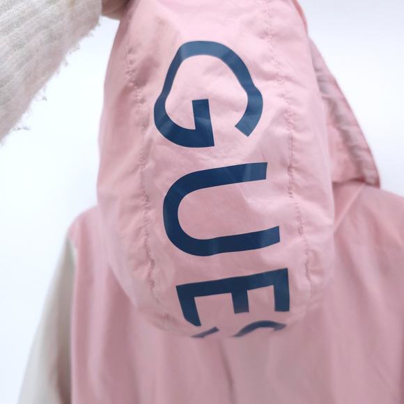 Guess Mens Colorblock Hooded Half Zip Pullover Windbreaker Zipper Front Pocket L - Picture 12 of 13